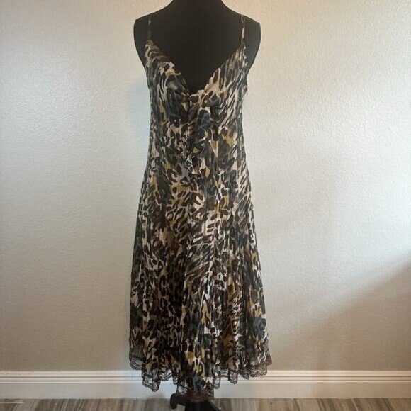 Vintage 90's Y2K Dress Size Medium Cache Camo Cheetah Chiffon Lace Trim Retro - Picture 1 of 10